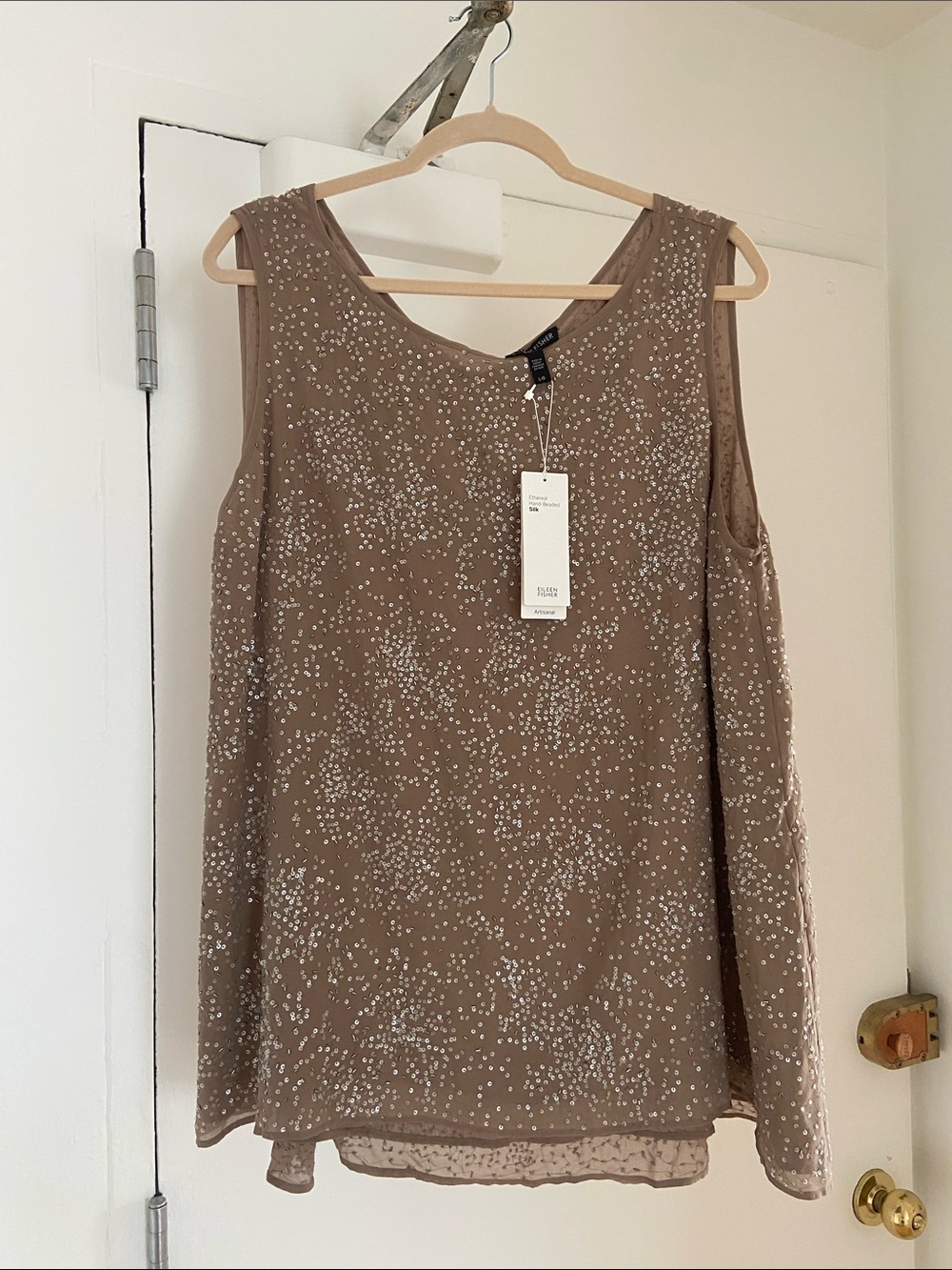 Eileen Fisher Ethereal Hand Beaded Silk Artisanal Top